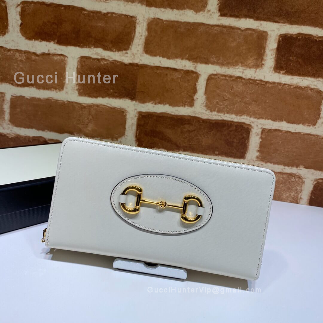 Gucci Horsebit 1955 Leather Zip Around Wallet White 621889